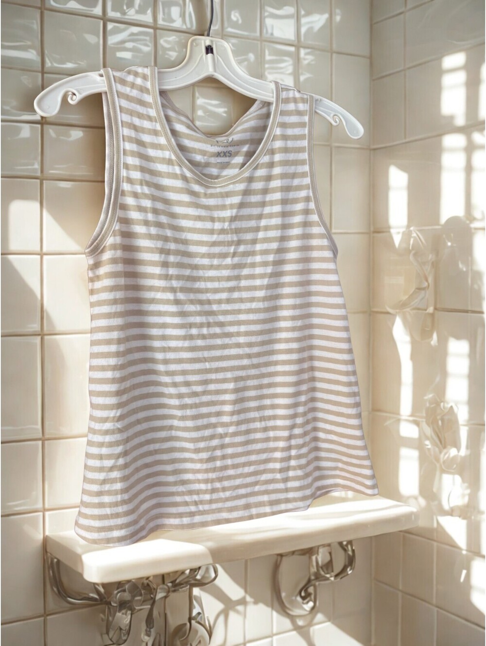 Me by Jennie Garth 100% Cotton Seaside Striped Tank Top TIDAL FOAM Size XXS